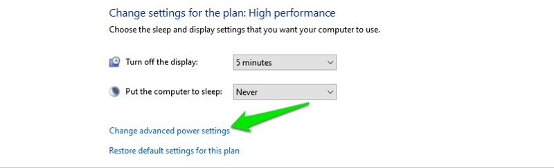 Change advanced power settings